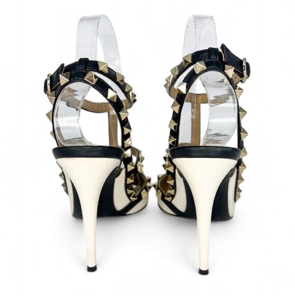 VALENTINO GARAVANI White Leather Caged Rockstud Pointed Toe Sanda… - Picture 7 of 10